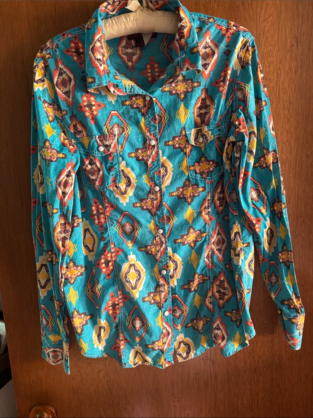Rock & Roll Cowgirl Turquoise Southwestern Snap-Front Shirt